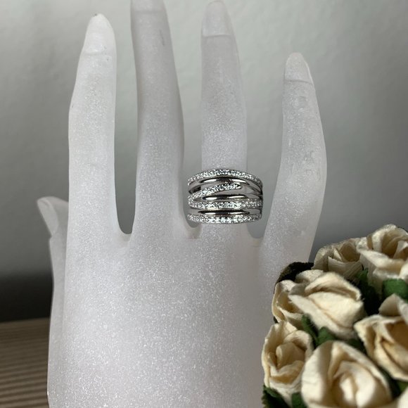 NEW Size 6 1/2 Pave Set CZ Cubic Zirconia Cocktail Ring in Sterling Silver - Picture 1 of 6